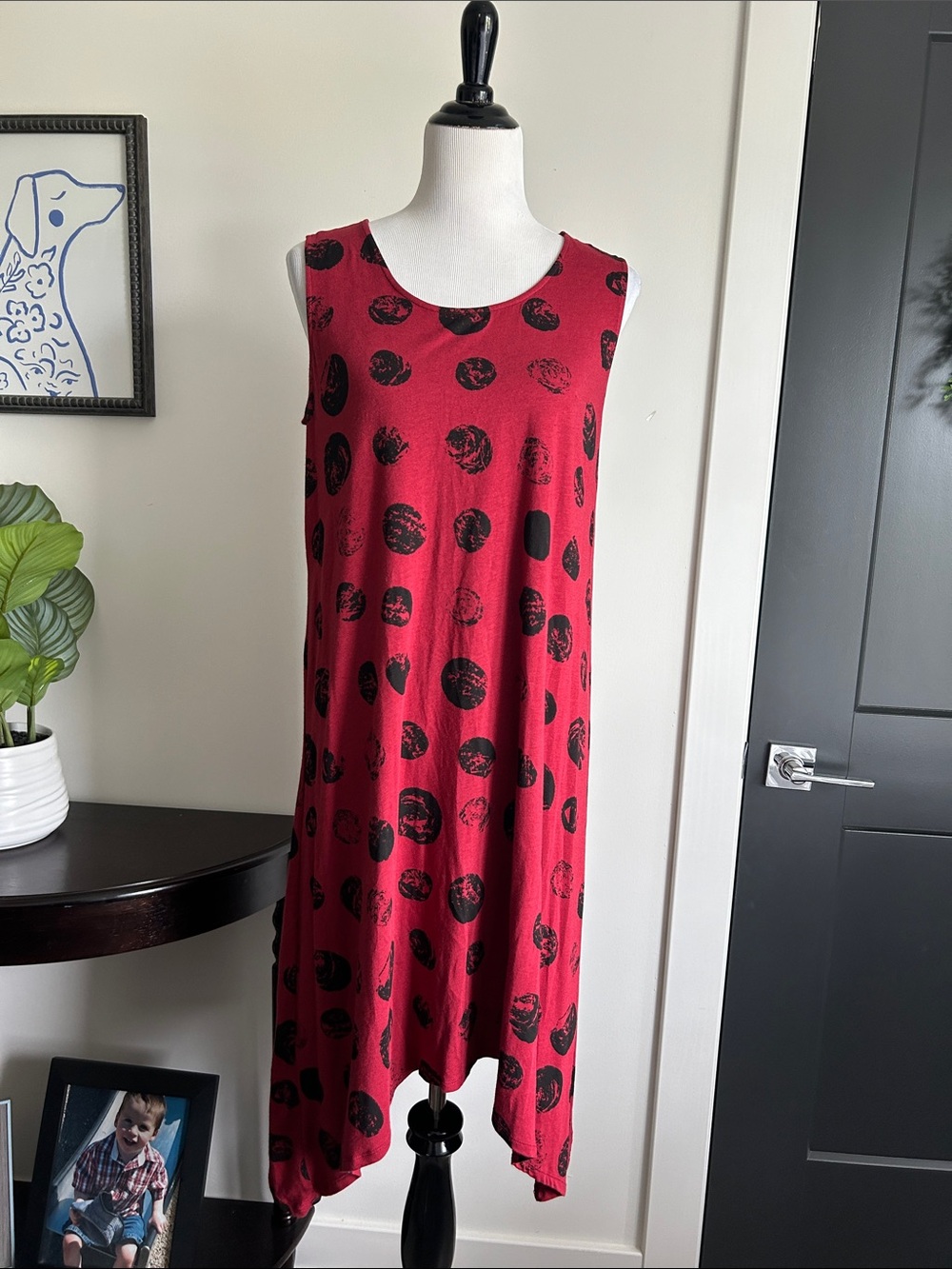 Chalet M eclectic bamboo spandex stretchy Sleeveless Red Polka Dot Swing Dress